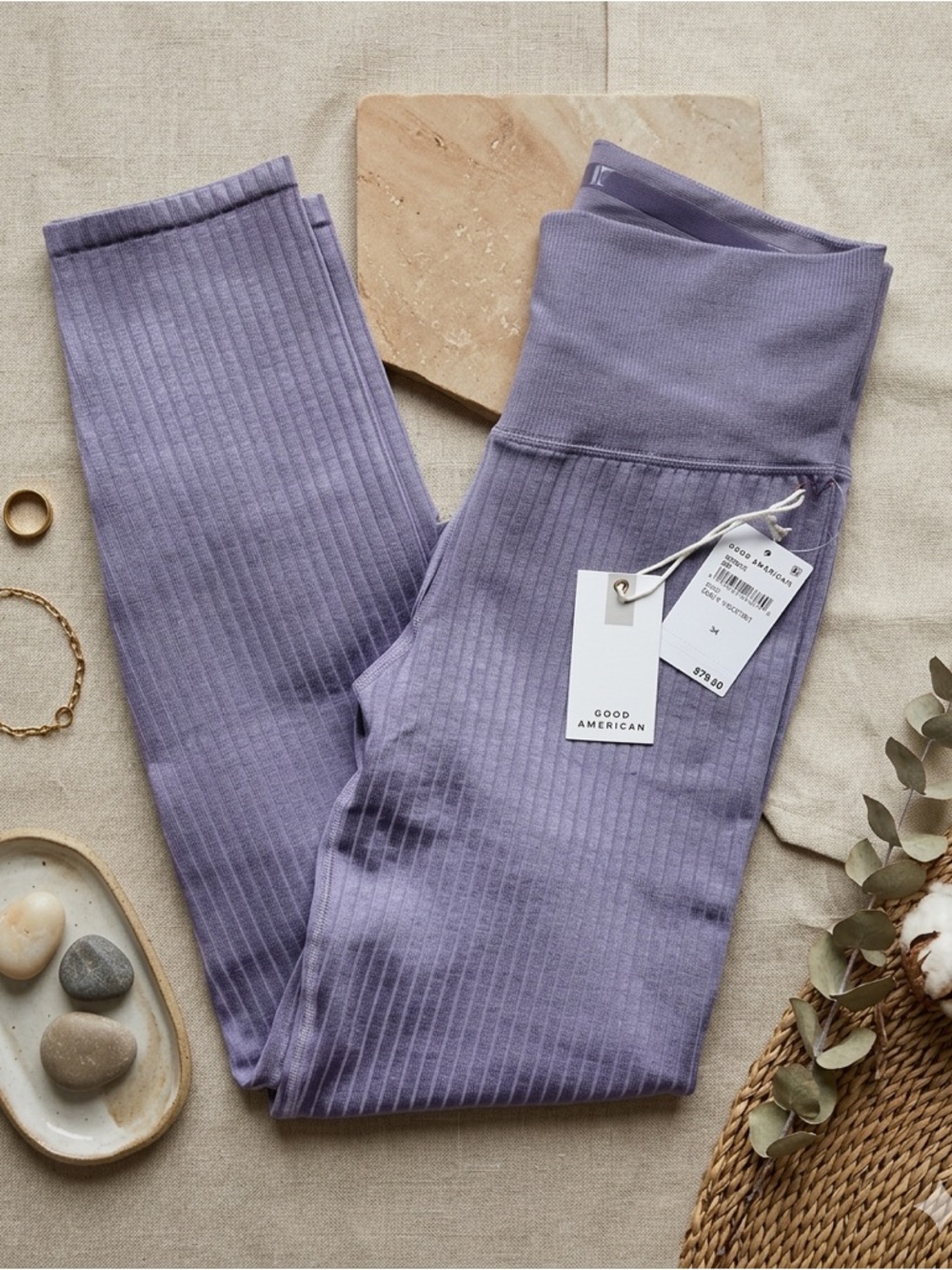 Good American Ribbed Ankle Leggings Dusty Violet L/XL NWT